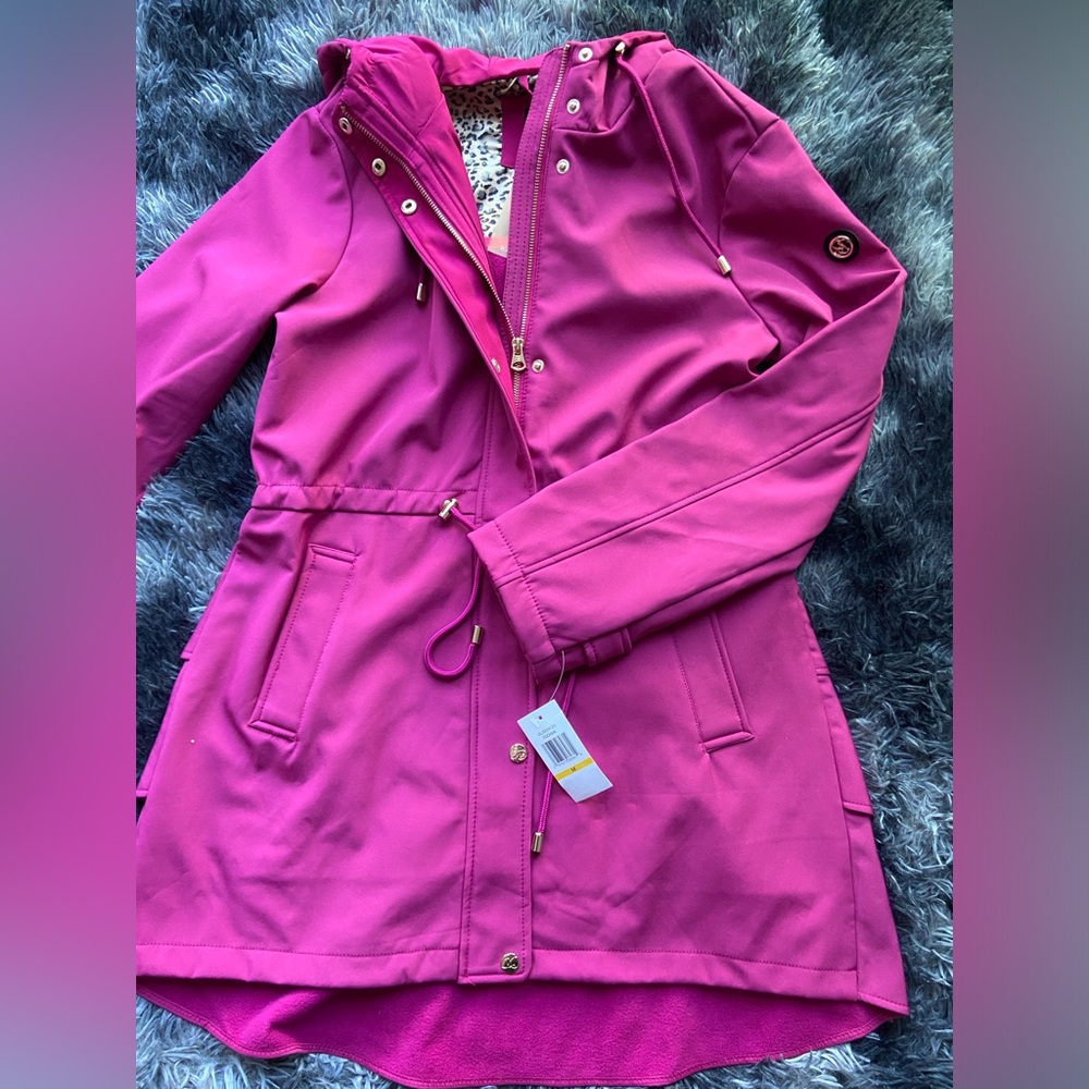Jessica Simpson Fuchsia Ruffle Back Rain Coat